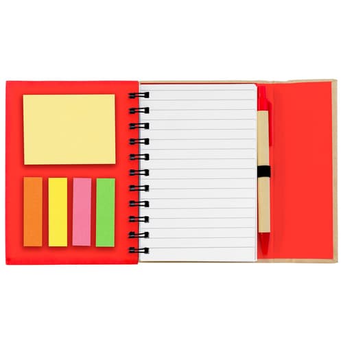 Matching Pen With Paper Barrel In Elastic Pen Loop, Sticky Notes and Sticky Flags In 5 Neon Colors