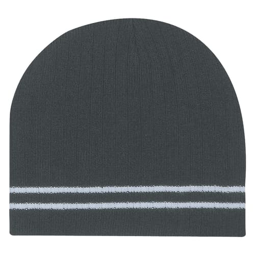 Ribbed Knit Beanie With Double Stripe