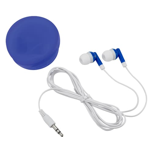 Earbuds In Round Plastic Case