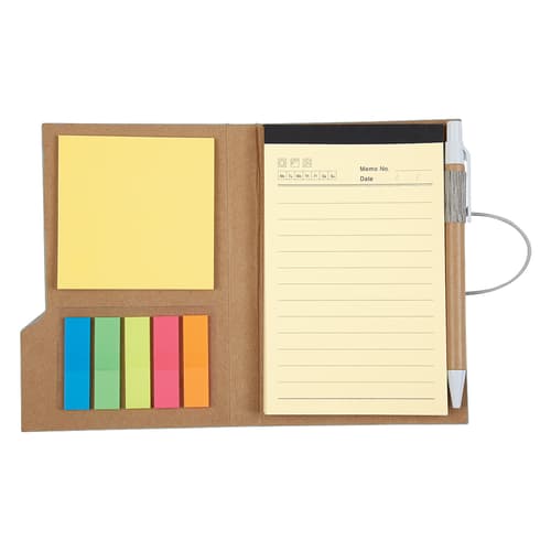 Includes Sticky Notes, Sticky Flags In 5 Neon Colors, 70 Page Lined Note Pad And Matching Pen With Paper Barrel In Pen Loop