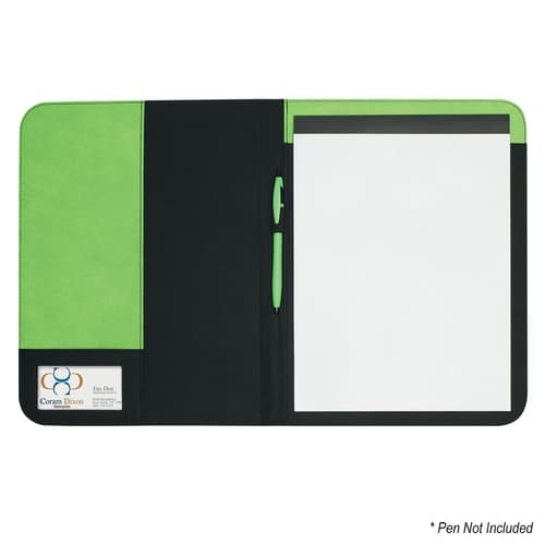 Includes 30 Page Lined 8 ½" x 11" Writing Pad, Elastic Pen Loop And ID Holder